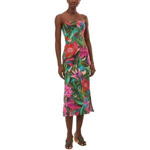 FARM Rio Green and Pink Floral Midi Dress